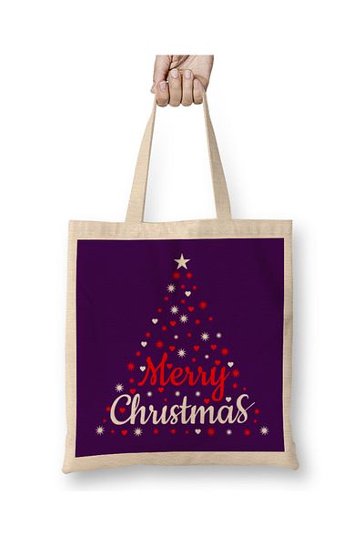 Baskı Dükkanı Πρωτοχρονιάτικο Πρωτοχρονιάτικο Concept Merry Christmas 04 υφασμάτινη τσάντα με μακριά λαβή