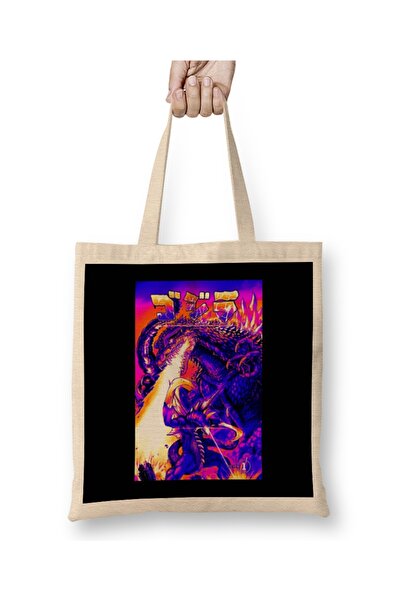 Baskı Dükkanı Godzilla Retro Godzilla Vladari Zemlje Tkanina Torba Duga Sa ru...