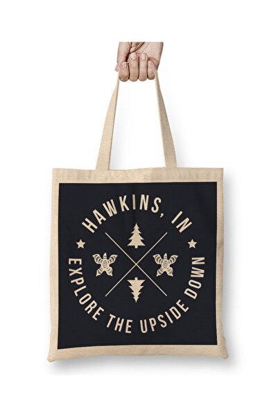 Baskı Dükkanı Stranger Things Istražite obrnuti svet Tkanina Torba Duga Sa ru...