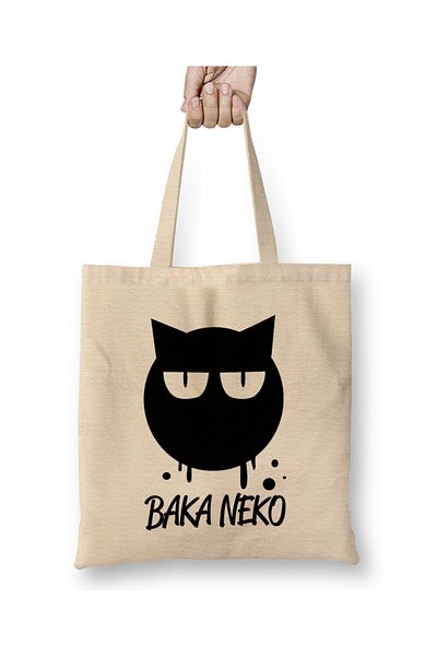 Baskı Dükkanı Baka Neko Anime Manga Cat Cat Geantă din pânză cu mâner lung