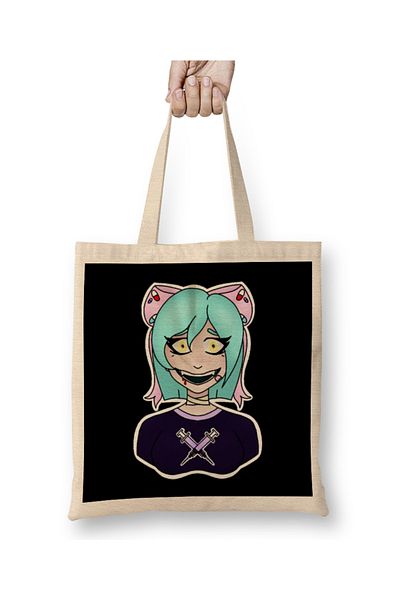 Baskı Dükkanı Geantă din pânză de fundal Yami Kawaii Girl cu mâner lung