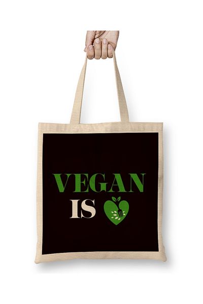 Baskı Dükkanı Vegan Is Love Heart Vegetarian Veganism Veggie Vegetarianism υφασμάτινη τσάντα με μακριά λαβή