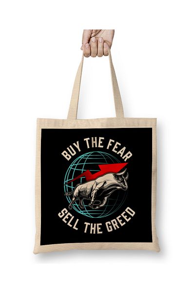 Baskı Dükkanı Cumpărați The Fear Sell The Greed Bull Market Geantă din stofă cu mâner lung