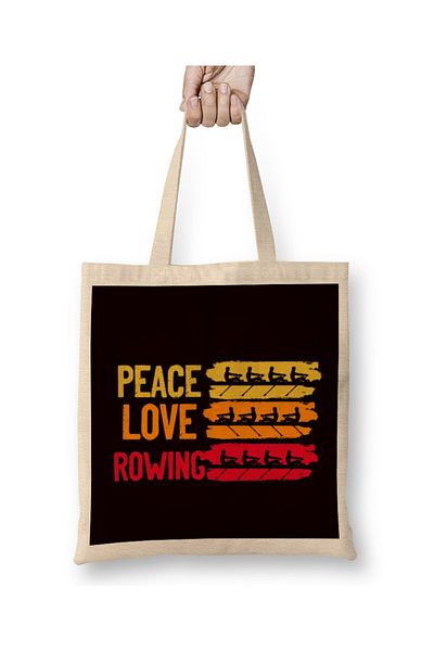 Baskı Dükkanı Peace Love Rowing Rowboat Water Sports Sculling Paddling υφασμάτινη τσάντα με μακριά λαβή