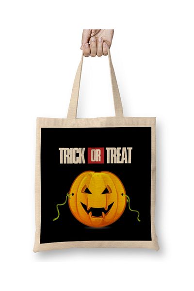 Baskı Dükkanı Trick OR Treat Geantă din pânză de Halloween cu mâner lung