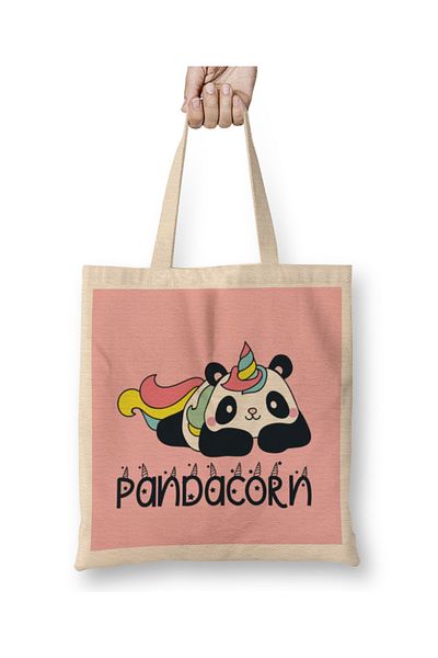 Baskı Dükkanı Geantă din pânză Pandacorn Panda Unicorn Rainbow Unicorn Mâner lung