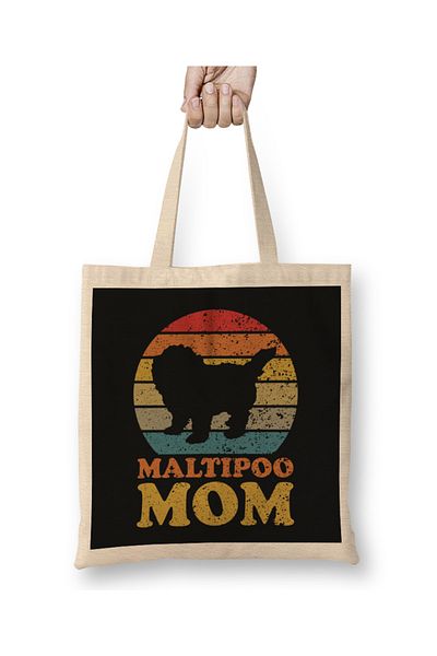 Baskı Dükkanı Geantă retro Sunset Maltipoo Dog Mom cu mâner lung