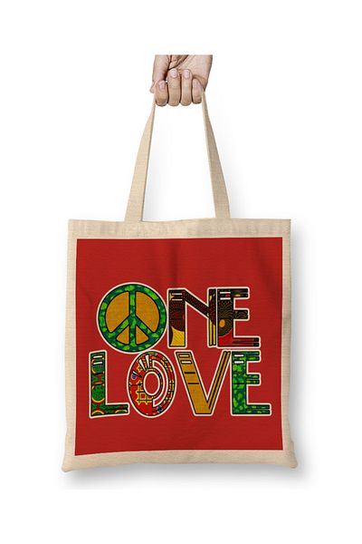 Baskı Dükkanı Peace Peace Icon One Love Rasta υφασμάτινη τσάντα με μακριά λαβή