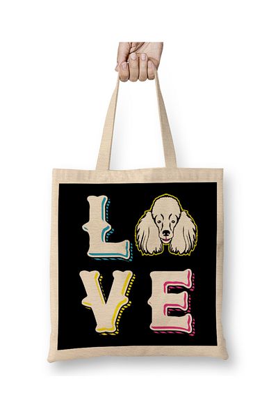 Baskı Dükkanı Υφασμάτινη τσάντα Poodle Love Dog με μακριά λαβή