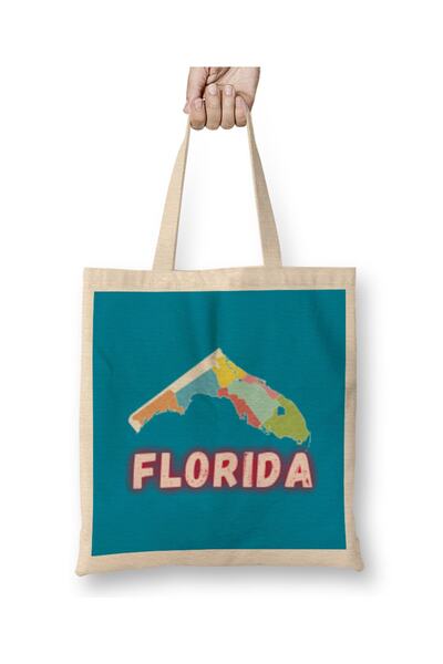 Baskı Dükkanı Florida - Geantă vintage retro din pânză curcubeu cu mâner lung