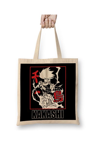 Baskı Dükkanı Geantă din pânză Anime Remera Kakashi cu mâner lung