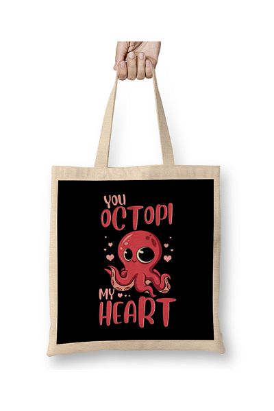Baskı Dükkanı You Octopi My Heart Αξιολάτρευτη υφασμάτινη τσάντα Octopus Pun με μακριά λαβή