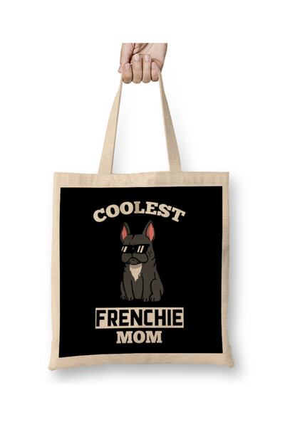 Baskı Dükkanı Geantă din pânză Coolest Cream Bulldog Francez Mom 01 cu mâner lung