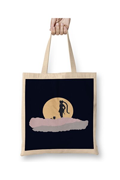 Baskı Dükkanı حقيبة قماش بحار القمر 03 مقبض طويل