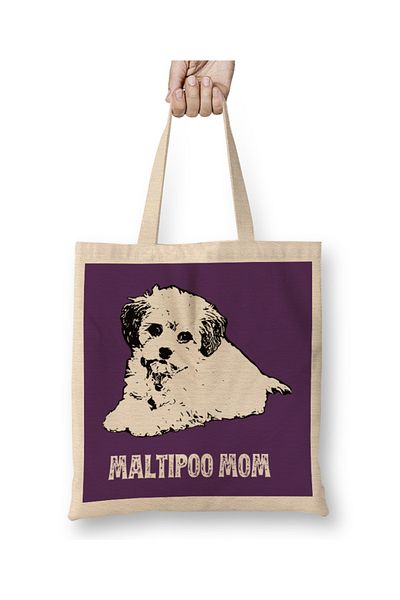 Baskı Dükkanı Maltipoo Mom Maltipoo Design 01 υφασμάτινη τσάντα μακριά λαβή