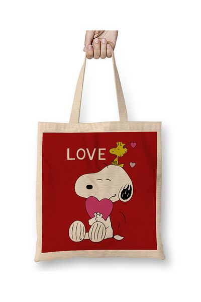Baskı Dükkanı Snoopy Peanuts I Love You 01 Geantă din pânză cu mâner lung