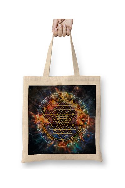 Baskı Dükkanı Geantă colorată din pânză Sri Yantra Mandala cu mâner lung