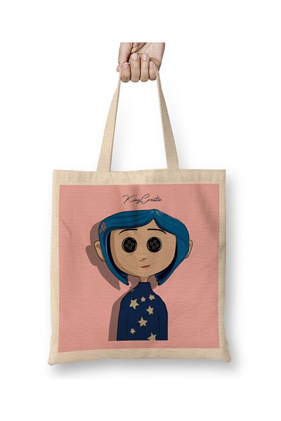 Baskı Dükkanı Geantă din pânză Coraline 03 cu mâner lung