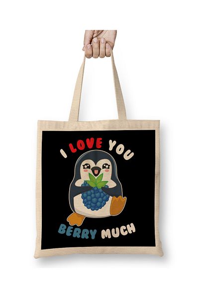 Baskı Dükkanı I Love You Berry Much Cute Penguin I Love You Pun Geantă din pânză cu mâner lung