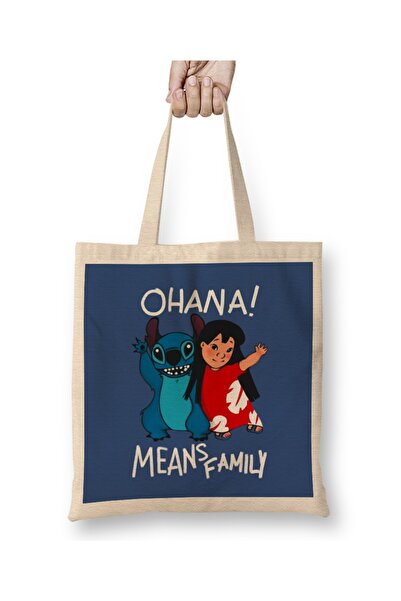 Baskı Dükkanı Geantă din pânză Stitch Ohana cu mâner lung