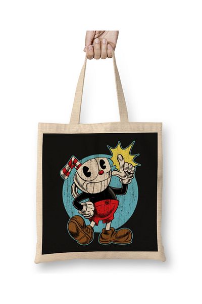 Baskı Dükkanı Cuphead 09 υφασμάτινη τσάντα με μακριά λαβή