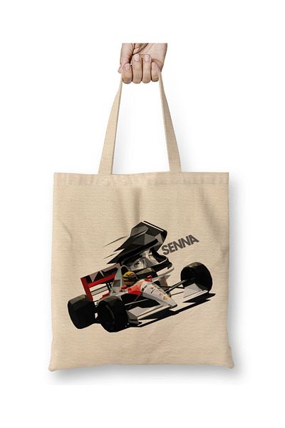 Baskı Dükkanı Ayrton Senna Low Poly Cloth Bag Long Handle