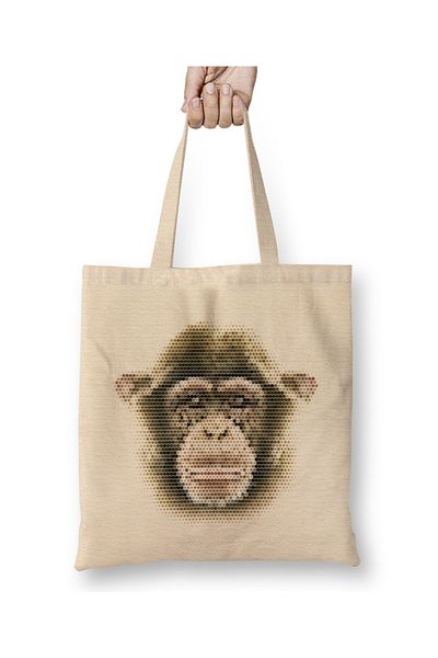 Baskı Dükkanı Γεωμετρική υφασμάτινη τσάντα ζώων Chimpanzee με μακριά λαβή