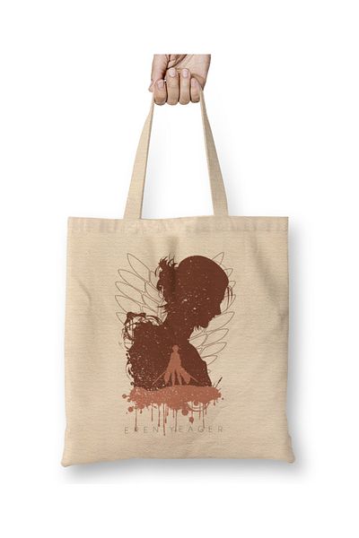 Baskı Dükkanı Attack On Titan Eren Jaeger În Silhouette Geantă de pânză cu mâner lung
