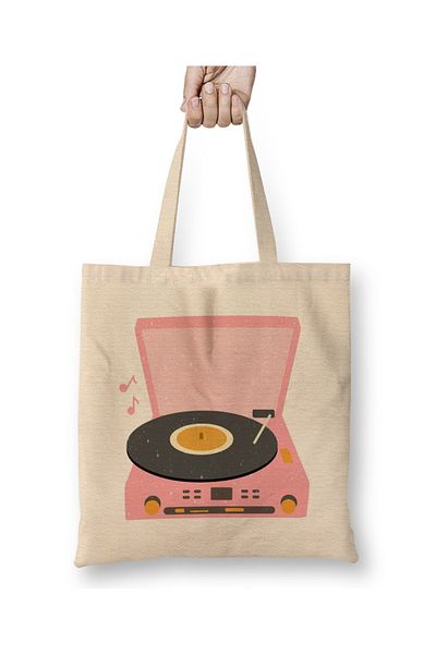 Baskı Dükkanı Ροζ Vintage Record Player υφασμάτινη τσάντα με μακριά λαβή