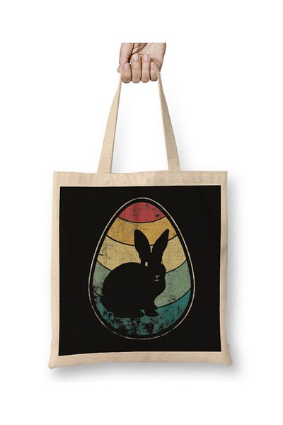 Baskı Dükkanı Retro Vintage Bunny Egg Happy Easter υφασμάτινη τσάντα με μακριά λαβή