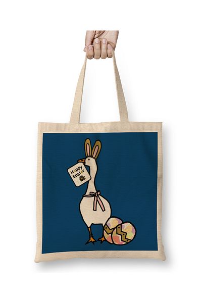 Baskı Dükkanı Happy Easter Bunny Ears On Game Goose Geantă din pânză cu mâner lung