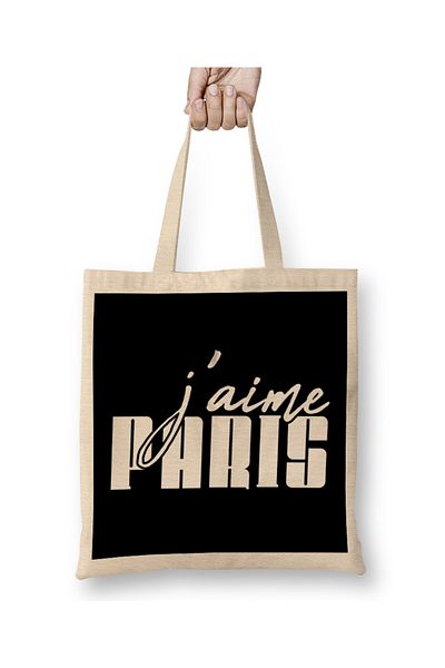 Baskı Dükkanı Γαλλικό σύνθημα J'aime Paris υφασμάτινη τσάντα με μακριά λαβή