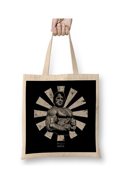 Baskı Dükkanı Arnie Retro Ιαπωνική Schwarzenegger υφασμάτινη τσάντα με μακριά λαβή