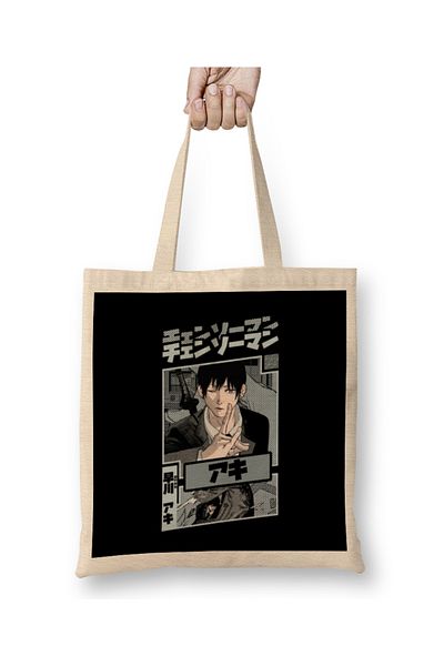 Baskı Dükkanı Υφασμάτινη τσάντα Aki Hayakawa Chainsaw Man με μακριά λαβή