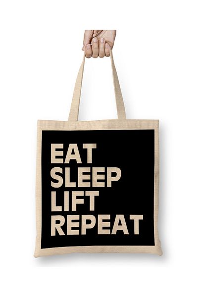 Baskı Dükkanı Eat Sleep Lift Repeat Geantă din pânză cu mâner lung