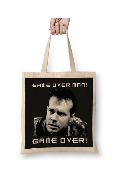 Baskı Dükkanı Game Over Man Game Over Quote Aliens υφασμάτινη τσάντα με μακριά λαβή