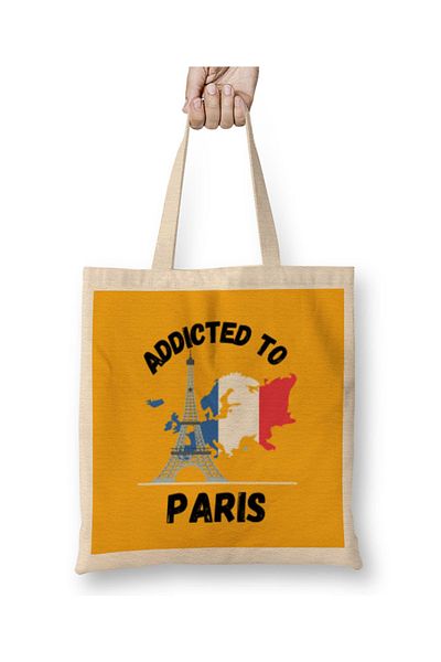 Baskı Dükkanı Geantă din pânză Addicted To Paris cu mâner lung