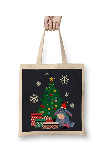 Baskı Dükkanı Eeyore Around The Christmas Tree Geantă din pânză Winnie The Po...