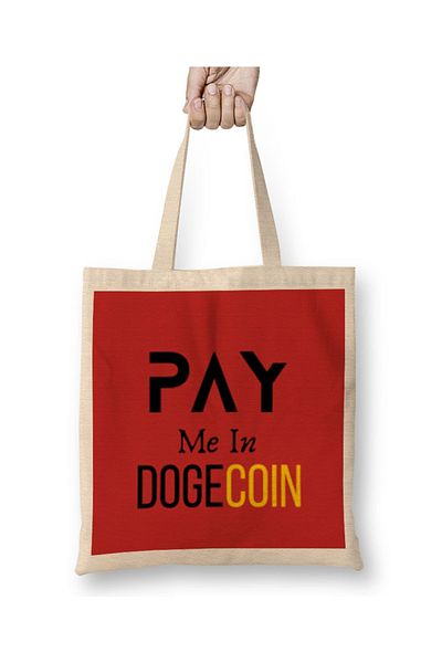Baskı Dükkanı Πληρώστε με σε υφασμάτινη τσάντα Dogecoin με μακριά λαβή
