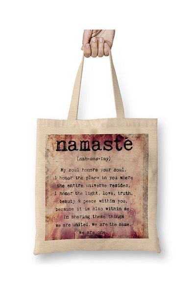 Baskı Dükkanı Namaste Text Meditation 03 υφασμάτινη τσάντα με μακριά λαβή