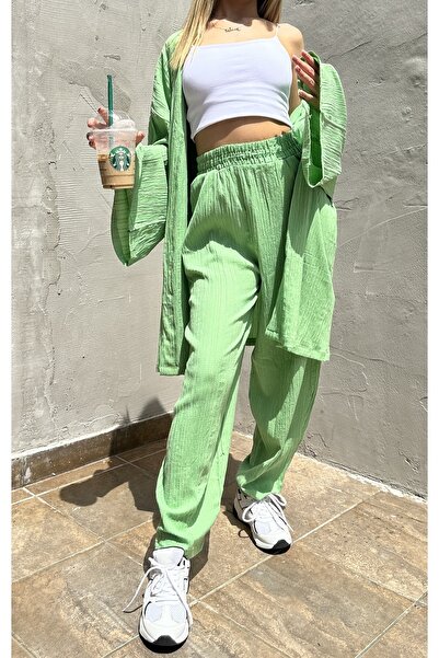 Rabury Butik Green Seersucker Suit Bottom-Top Set