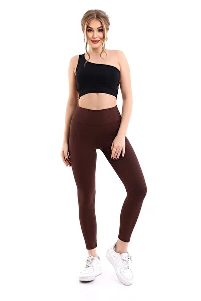 BF GRAZİA MODA Smeđe ženske Visok struk bešavne Bez šavova Rebrasto duge Obli...