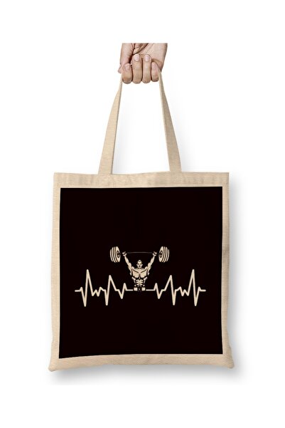 Baskı Dükkanı Heartbeat Barbell Bodybuilding Weightlifting Gym Workout Cloth ...