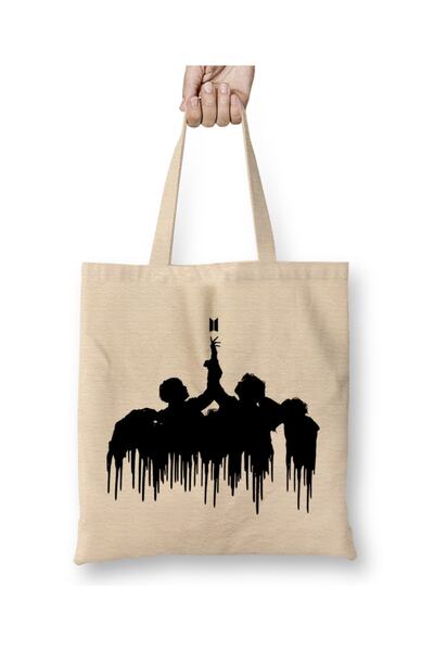 Baskı Dükkanı Bts Fake Love Melting Silhouette Black Army Kpop Tote Bag Long Handle