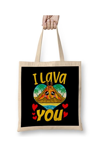 Baskı Dükkanı Slatko i smešno Volcano platno za Dan zaljubljenih Torba dugo S...