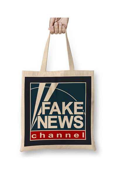 Baskı Dükkanı Ψεύτικο κανάλι ειδήσεων Fox News Λογότυπο υφασμάτινη τσάντα με μακριά λαβή