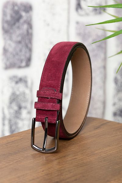 KASVA DERİ 3.5 Cm Burgundy Suede Original Leather Belt