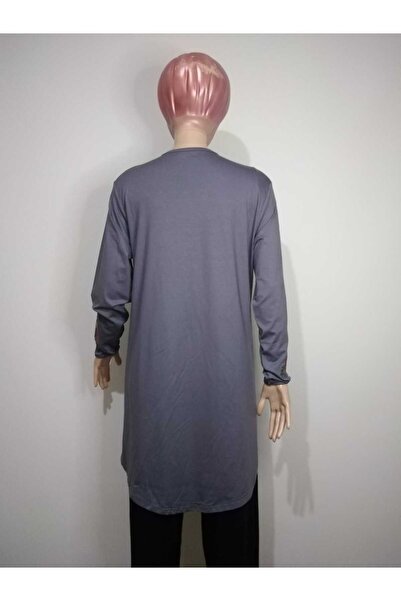 YAŞAR TRİKO Women's Gray Smoked Collar Sleeves Embroidered Crew Neck Long Sleeve Sleeves Elastic Oval Skirt Tunic