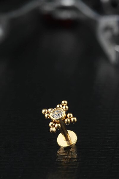 depozoom Tek Taş Kuzey Yıldızı Kristal Zirkon Altın Tragus Cerrahi Çelik Piercing