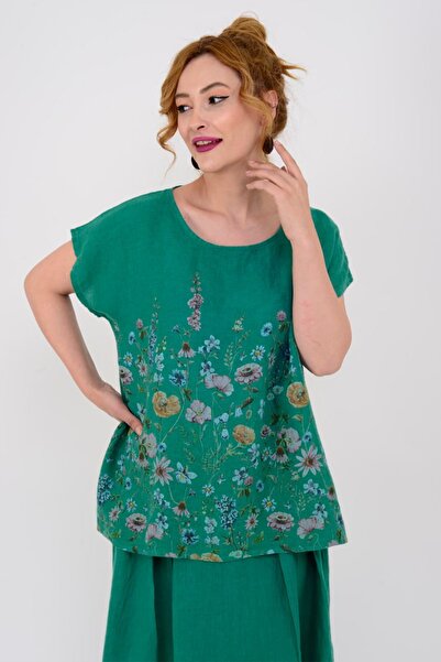 AYASOFYA OTANTIK Жіноча зелена італійська блуза з квітковим візерунком, 100% ...